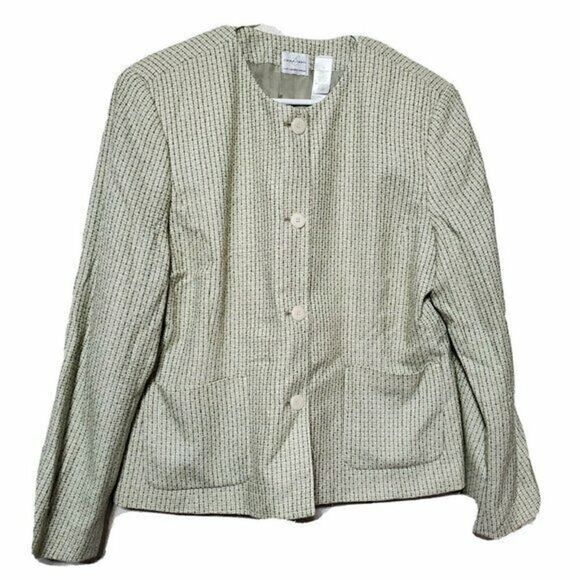 Emma James Blazer size 14 Green Tweed Acrylic Career Vintage Office Fall Blazer - Picture 1 of 2